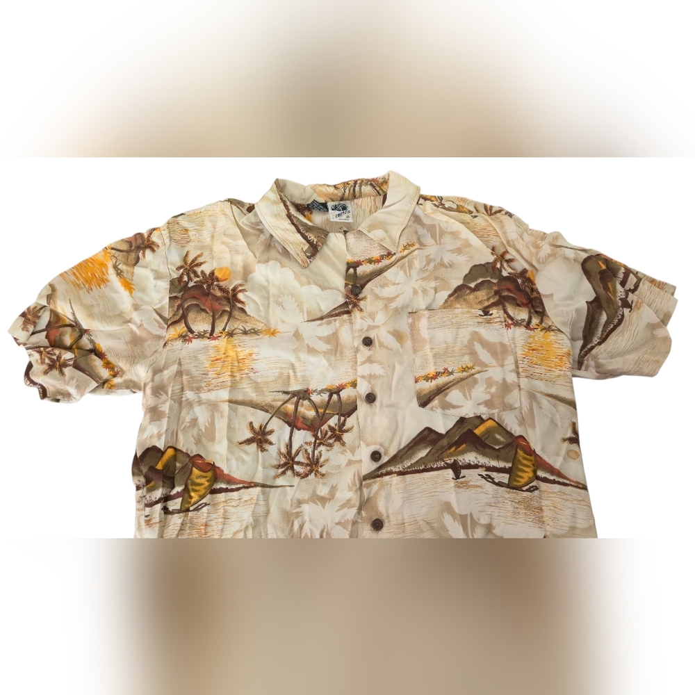 Vintage Kennington California Hawaiian Shirt Men’s Large Beige Aloha Beach - Picture 2 of 7